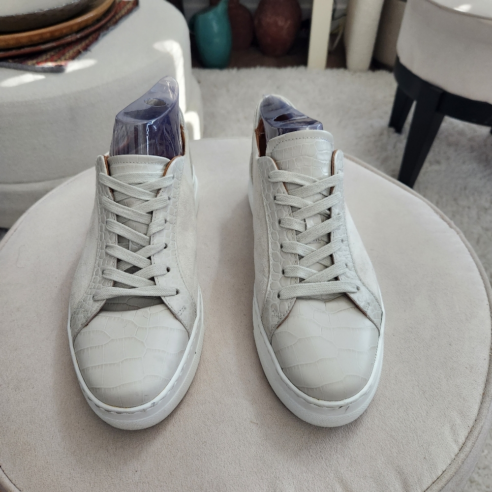 M.Gemi Womens 40.5 (9.5 US) Grey Suede w/Snakeskin detail Platform Sneakers